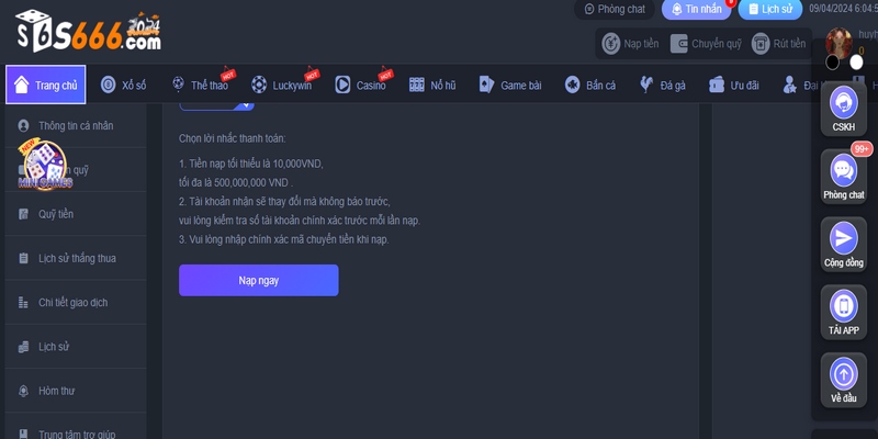 Truy cập vào ứng dụng hoặc trang web của s66 và đăng nhập vào tài khoản